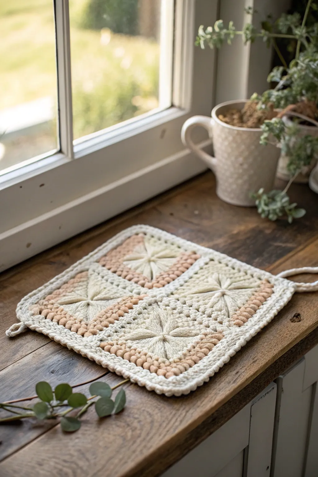 Elevate your kitchen style with handcrafted crochet potholders, where simplicity meets elegance.