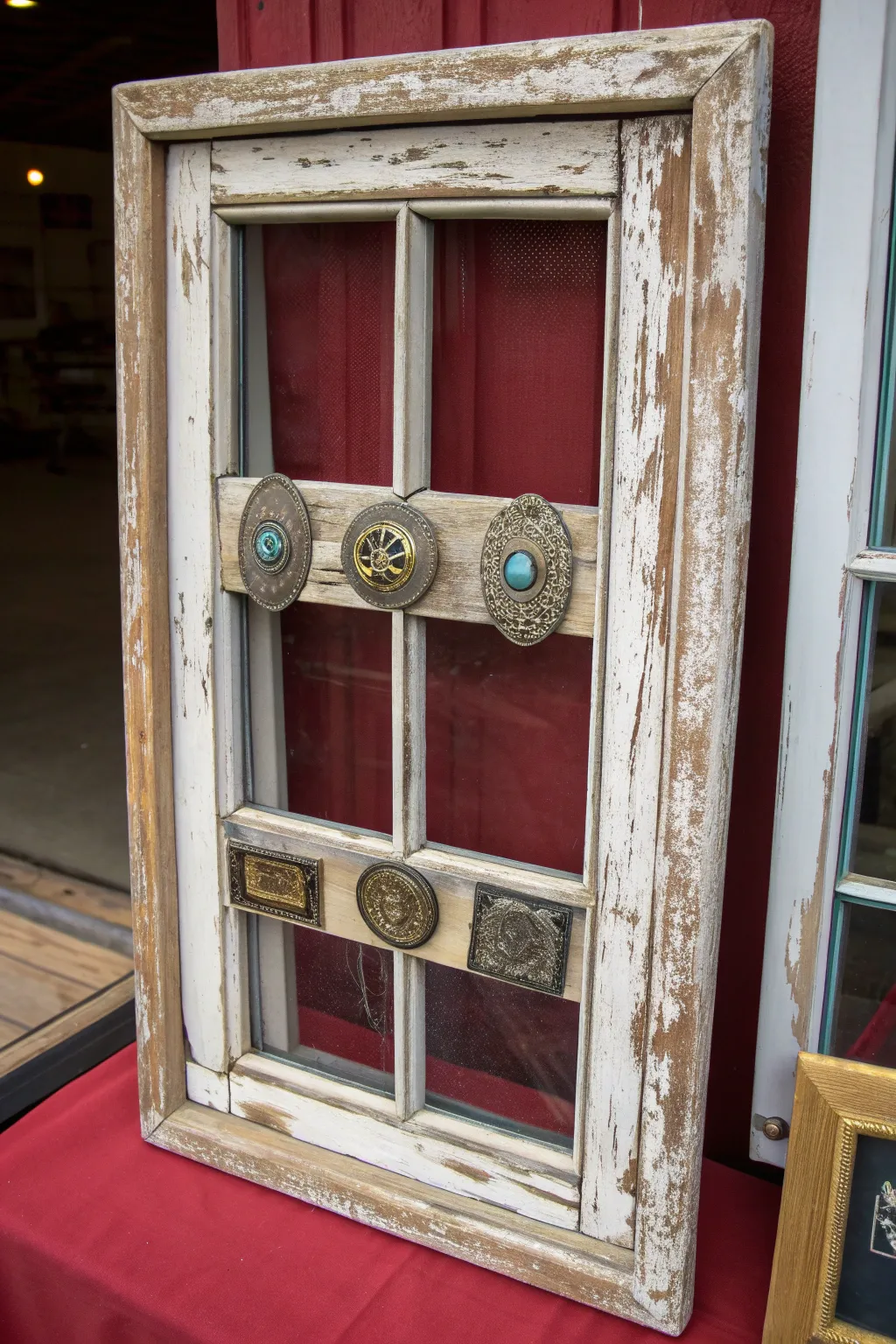 Craftsmanship Meets History: Elevate your buckle collection with this unique upcycled window frame display.