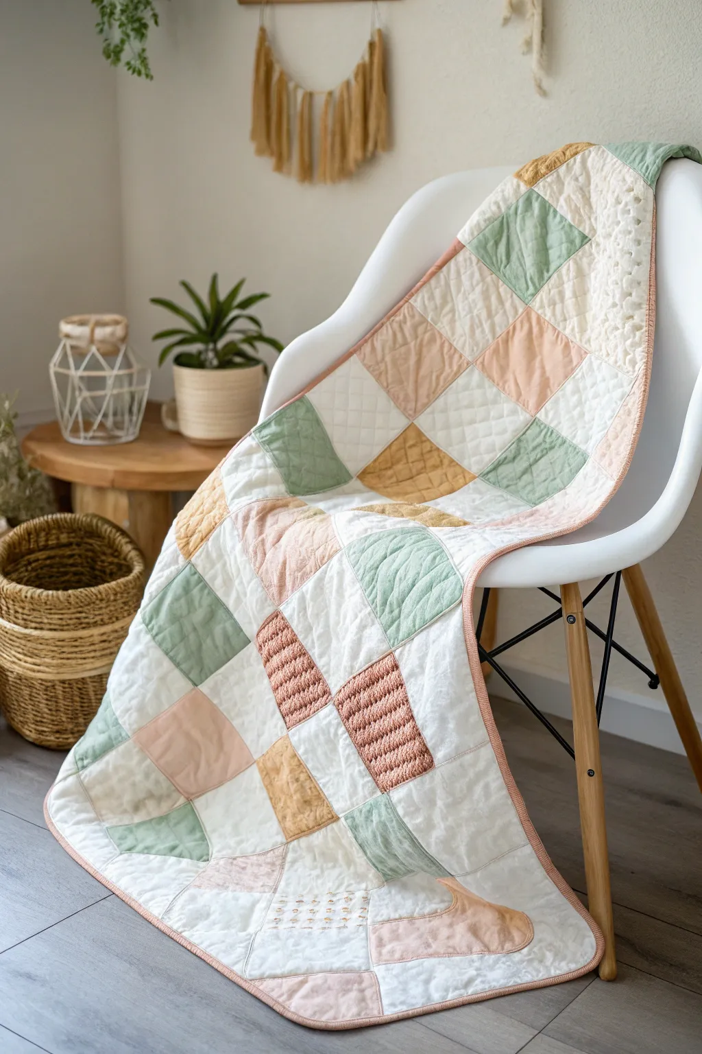Elevate your space with the timeless elegance of a checkerboard jelly roll quilt.