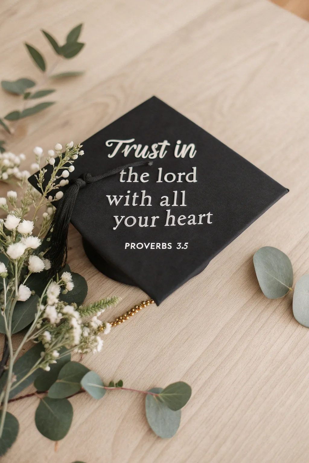 Elegant and timeless: Let your graduation cap speak with classic calligraphy and heartfelt wisdom. #GraduationInspiration #MinimalistElegance
