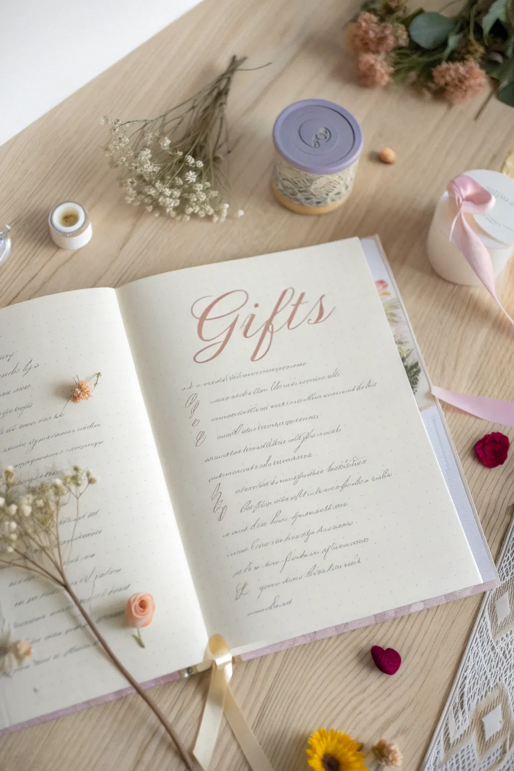Capture your cherished moments with a beautifully minimalist gift list page in your birthday scrapbook.