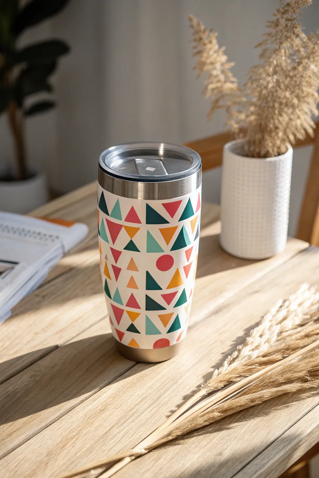 Add a splash of fun to your routine with this vibrant, patterned tumbler!