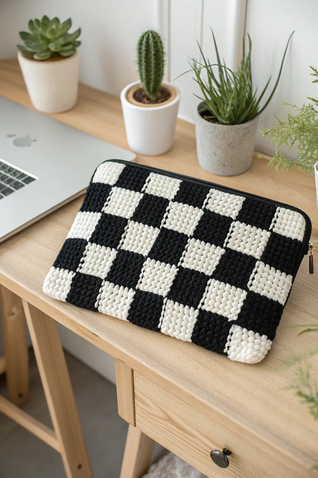Elevate your tech style with this chic checkered crochet laptop sleeve—where modern design meets handcrafted elegance.