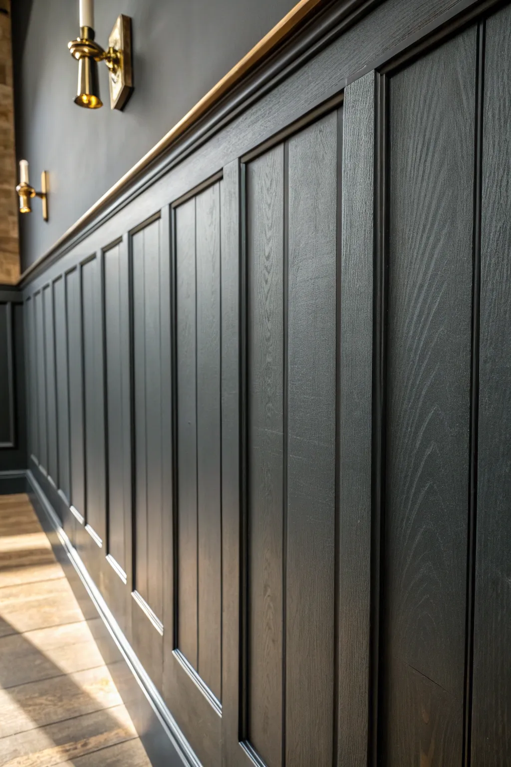 Elevate your space with the sleek sophistication of charcoal gray board and batten.