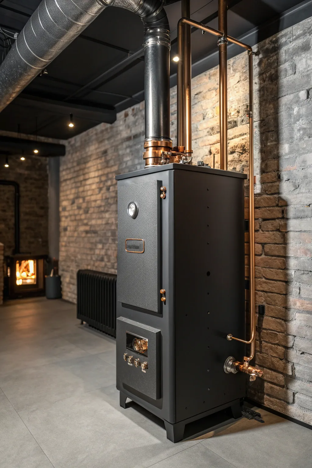 Embrace the raw elegance of industrial chic with this exposed boiler setup.