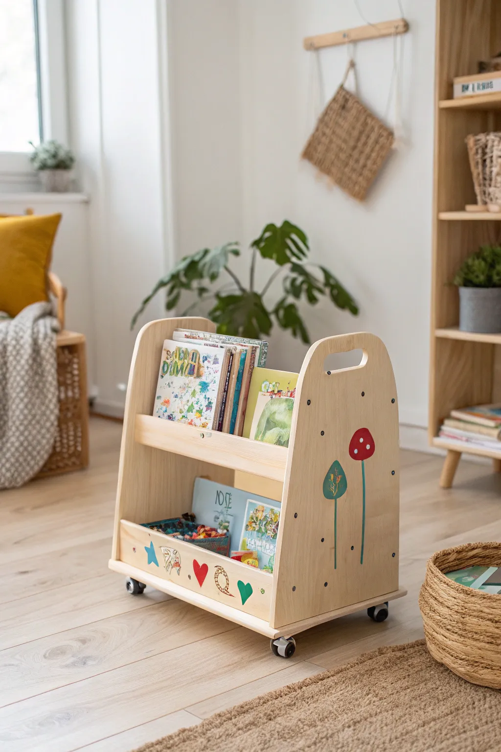 Add a splash of color and creativity to your child's reading space with a whimsical, kid-friendly book cart!