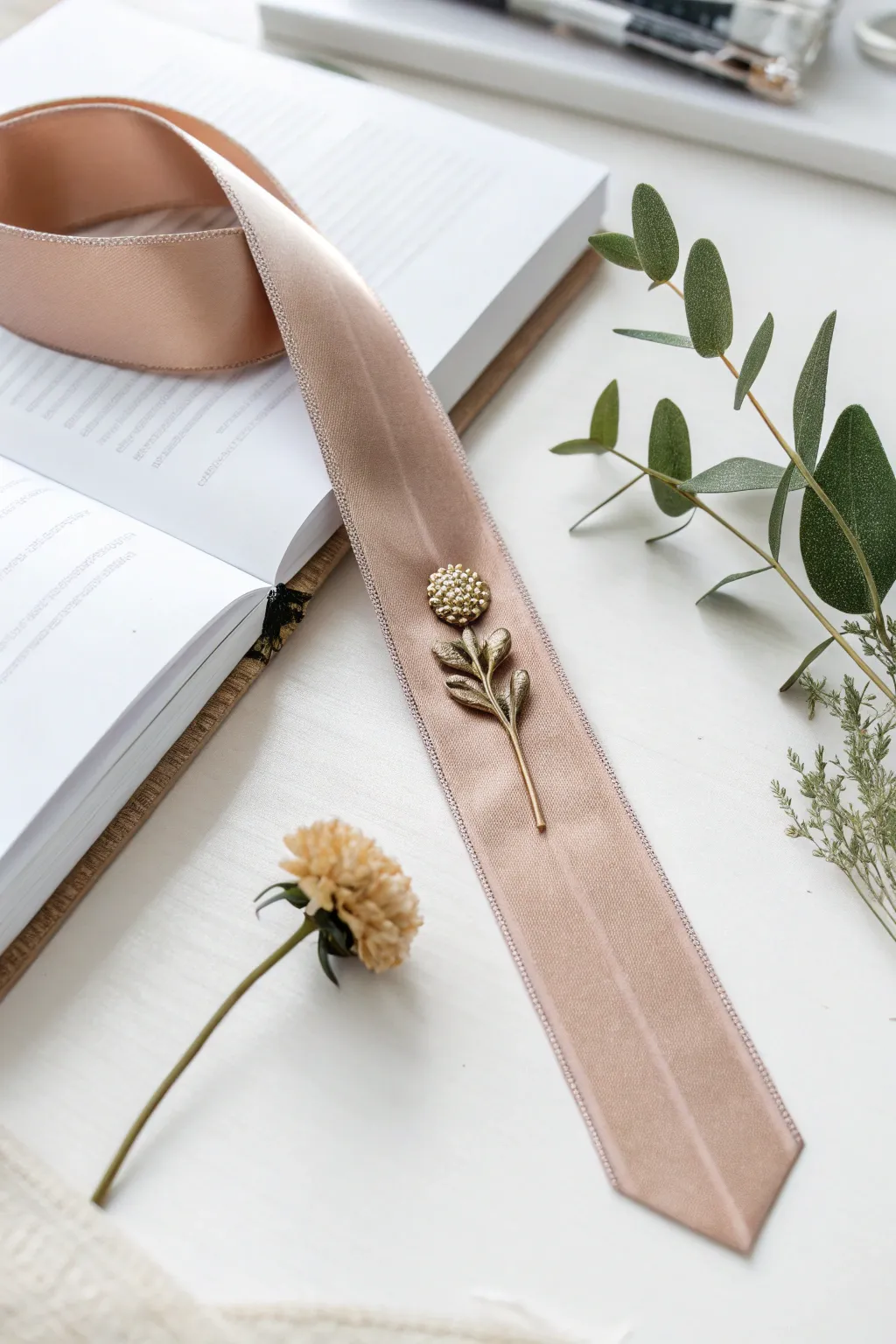 Bring the beauty of nature to your reading nook with this charming bookmark ribbon accentuated with a delicate dried flower and leaf.