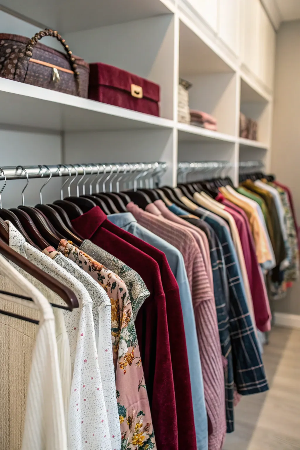 Velvet hangers provide a sleek and elegant storage solution.