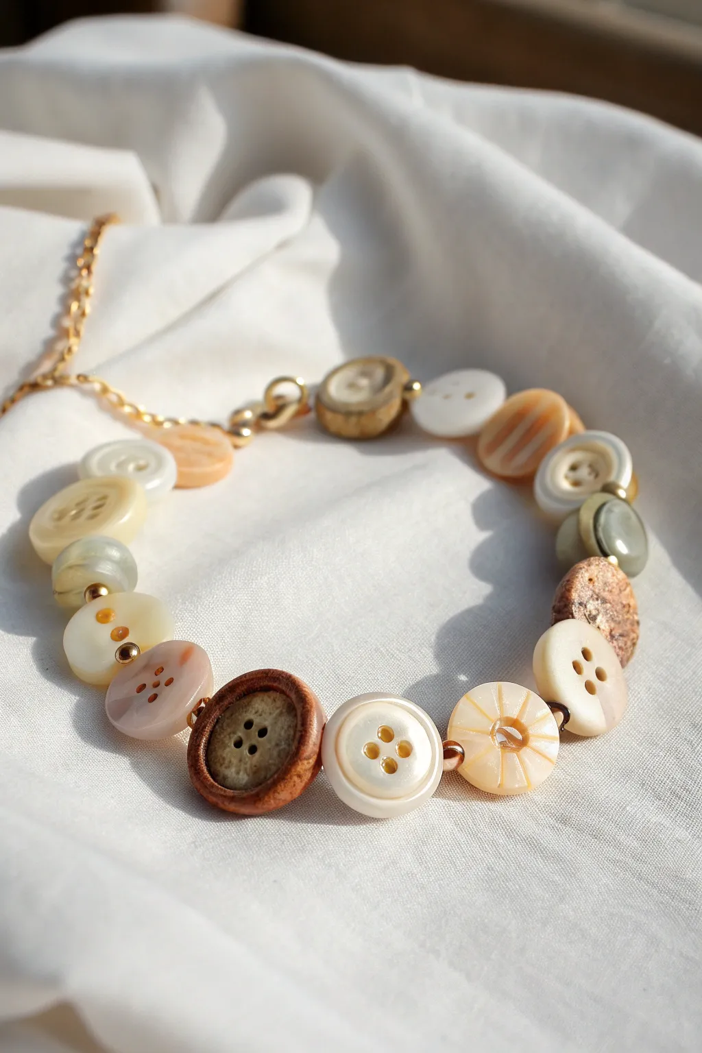 Discover the charm of vintage elegance with a bracelet crafted from forgotten buttons, where each piece tells its own story.