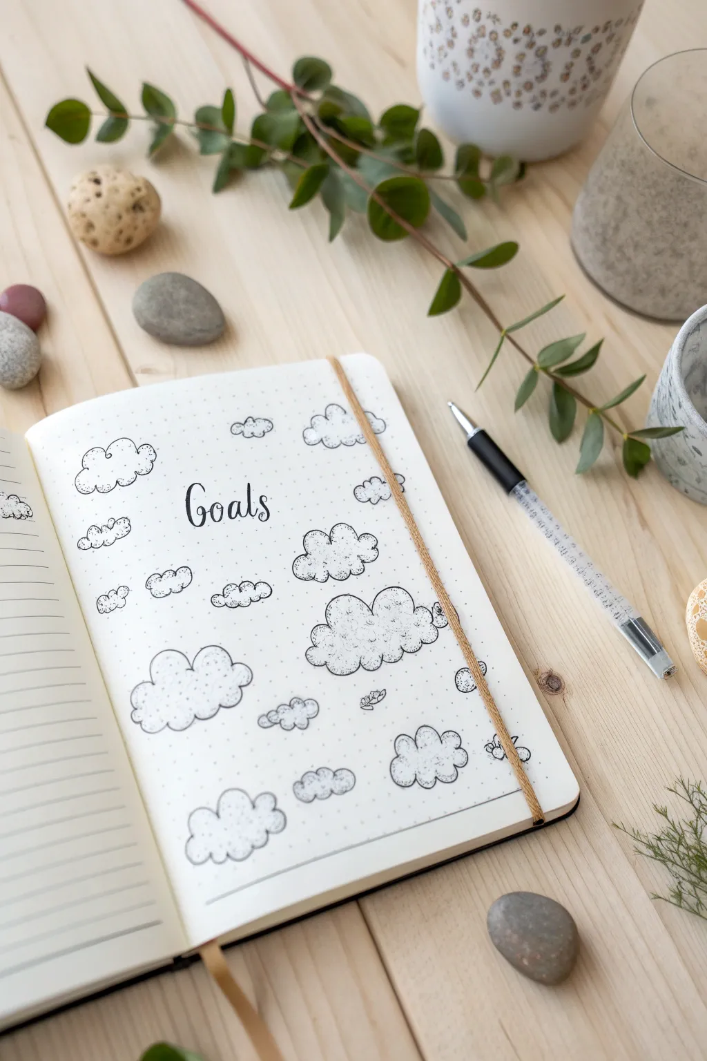 Float towards your dreams with whimsical goal clouds in your bullet journal. 🌿✨ #GoalSetting #BulletJournalGoals