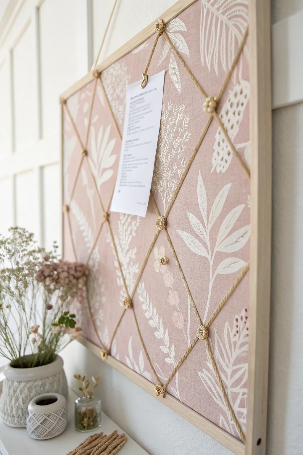 Elevate your space with a beautifully fabric-covered cork board, blending Scandinavian minimalism and Boho charm.