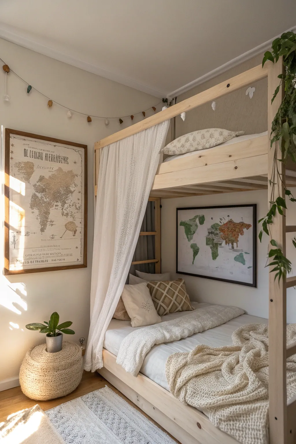 Educational Escape: Transform your child's bunk bed fort into a world of discovery with stylish map art.