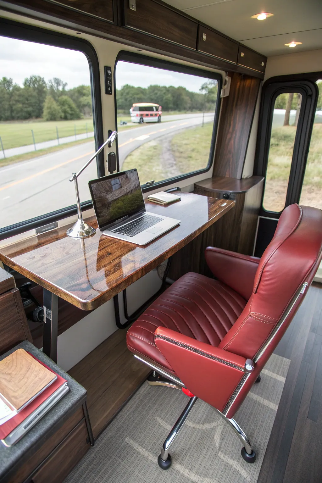 Craft Your Creative Space: Transform your bus into a sleek portable office with this stylish foldable desk.
