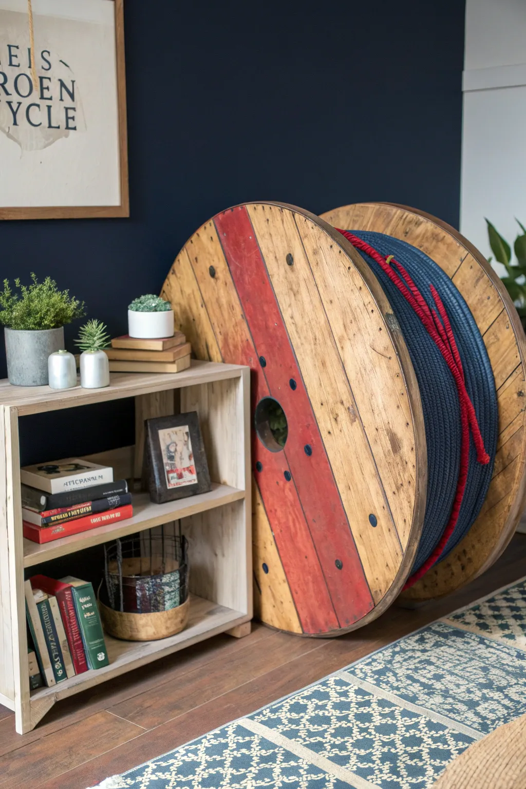 Transform your space with a handcrafted spool shelf that combines function and flair.