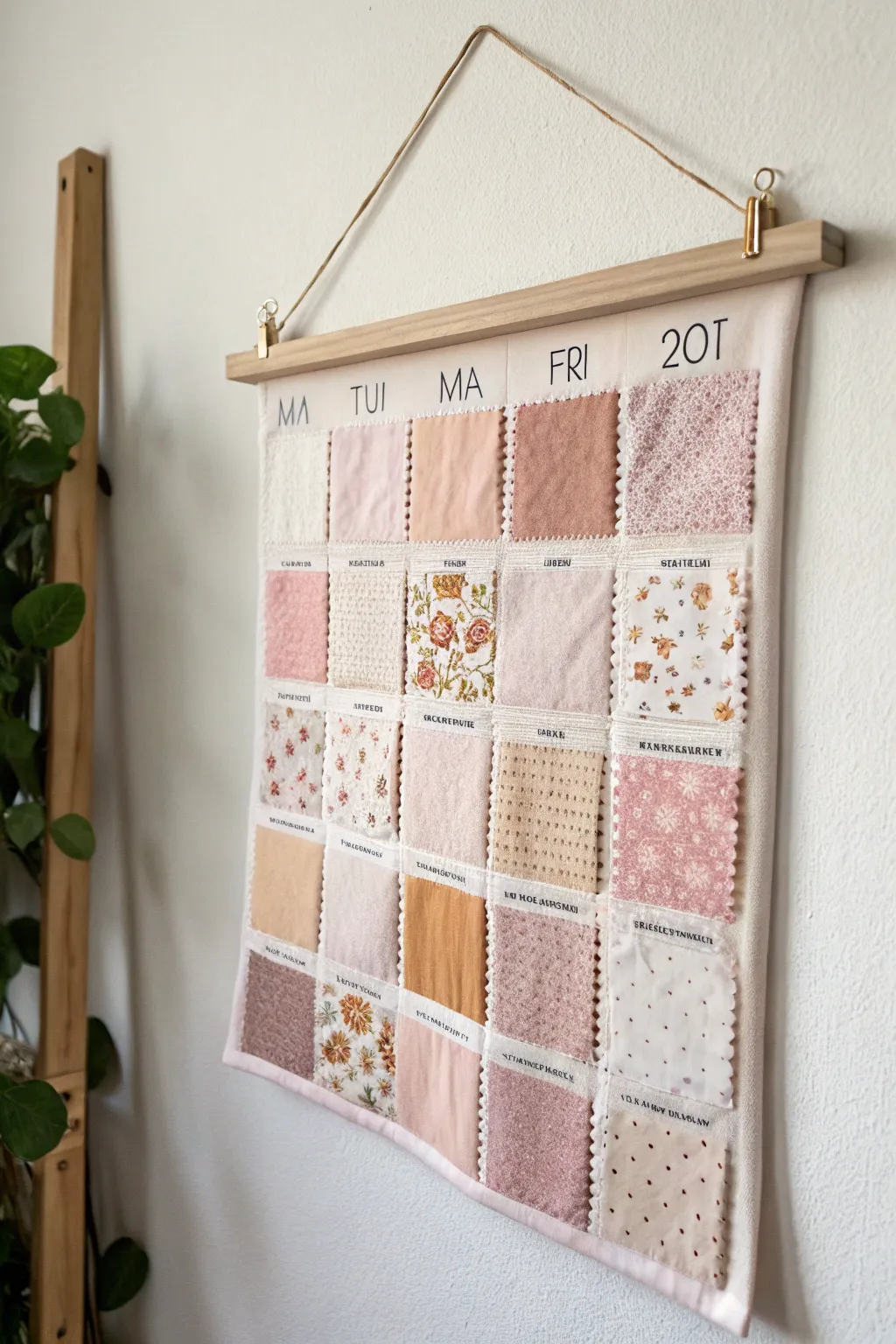 Transform your leftover fabric swatches into a serene, tactile calendar that celebrates simplicity and craftsmanship.