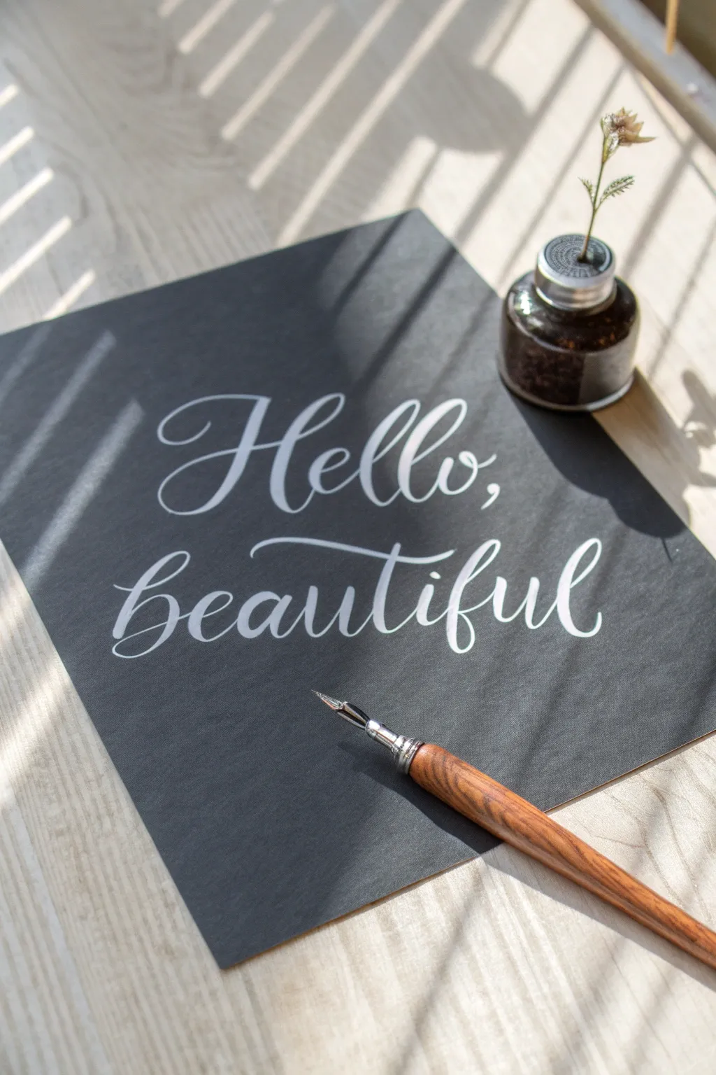 Discover the enchanting art of calligraphy with a touch of elegance on dark paper.