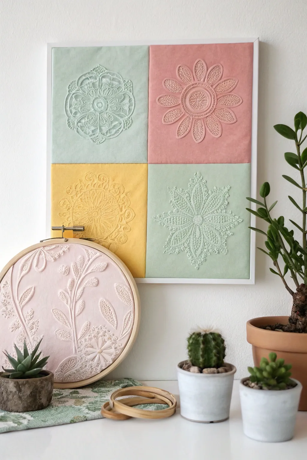 Embrace the beauty of color block embroidery for a stylish, minimalist touch.