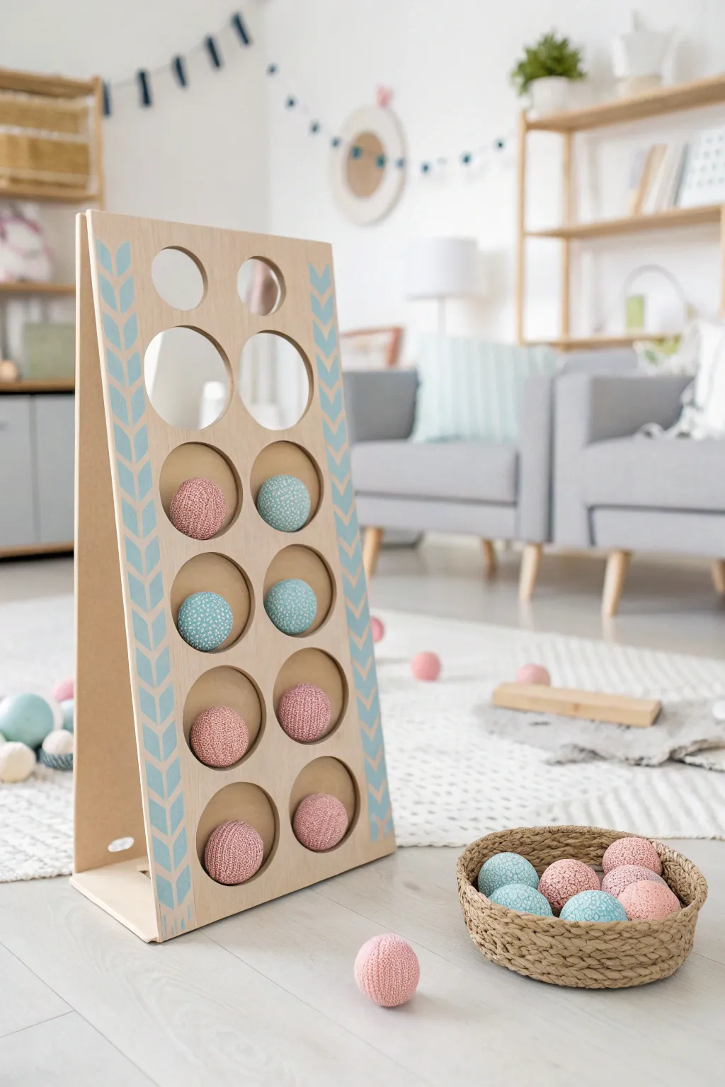 Elevate your DIY arcade with a chic ball toss game that blends minimalist charm with Boho flair.
