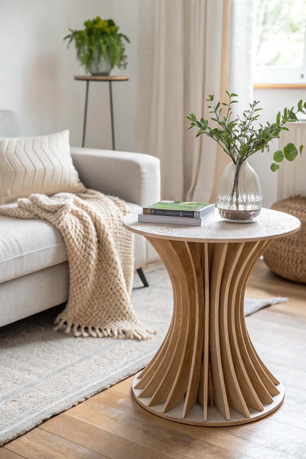 Discover the elegance of sustainable design with this chic cardboard side table.