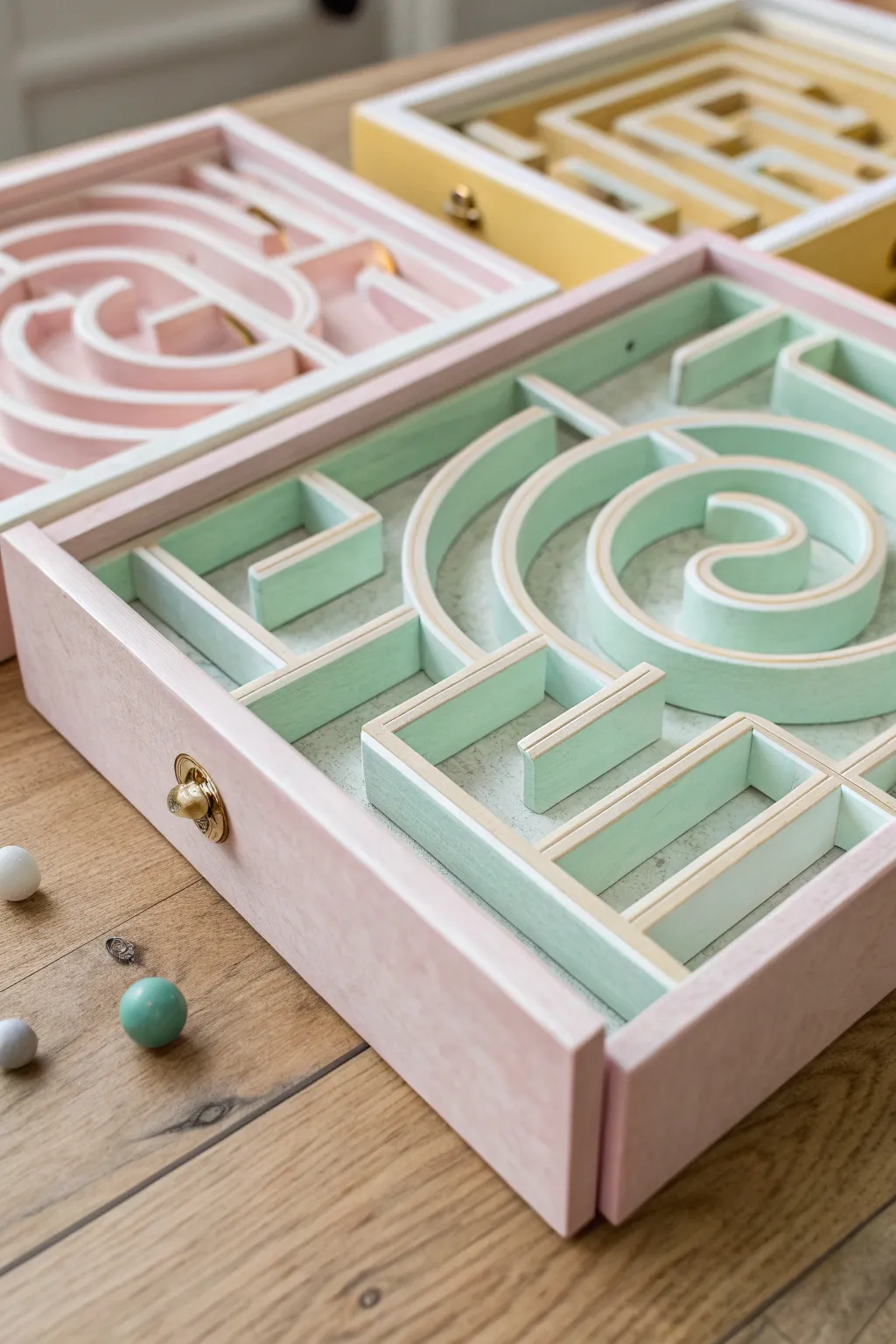 Discover the beauty of play with this color-coded cardboard marble maze, where minimalist design meets boho charm.