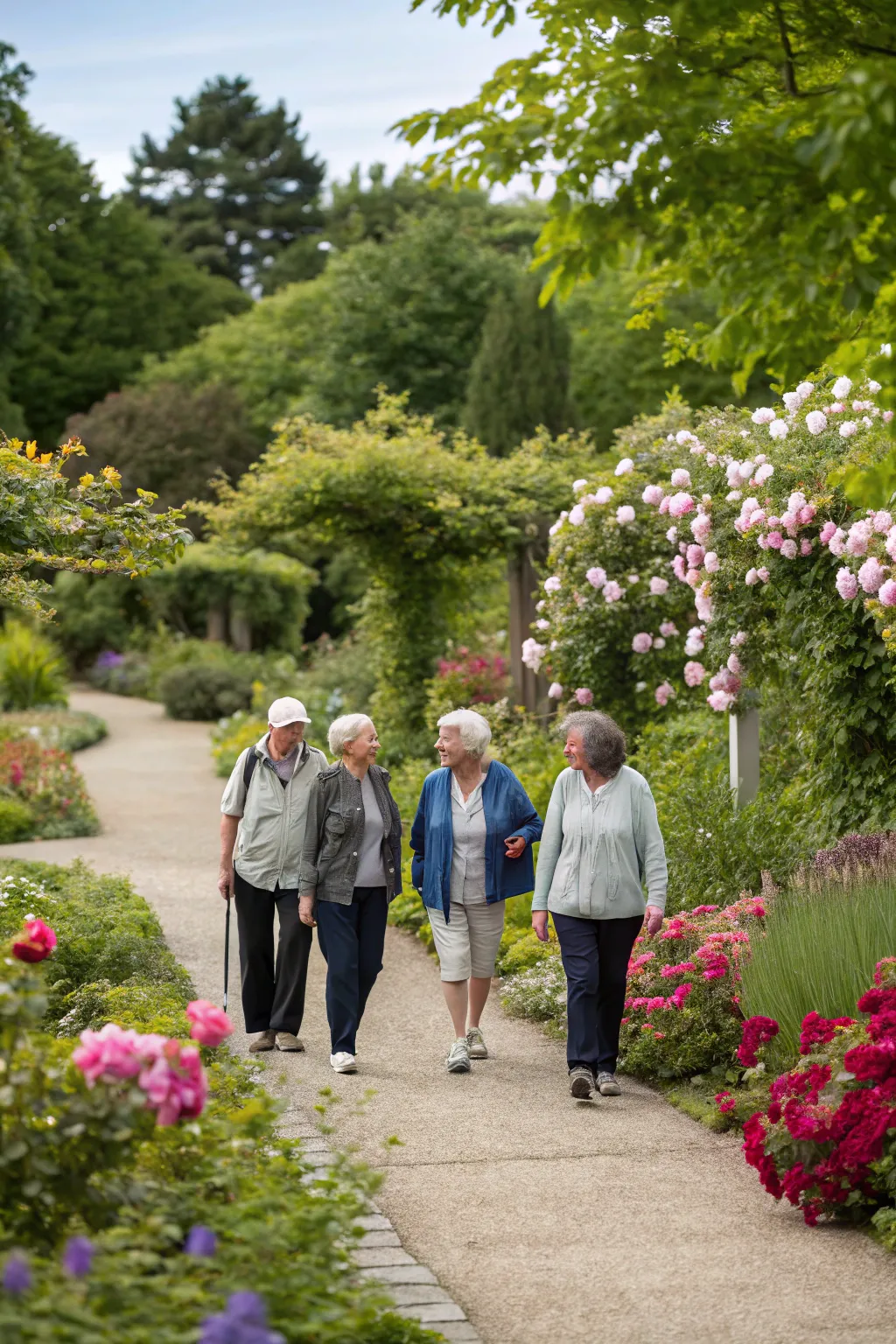 Relaxing walks in nature foster health and camaraderie.