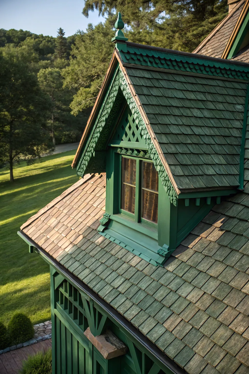 Discover the harmony of nature with green cedar shakes, where craftsmanship meets the beauty of the great outdoors.
