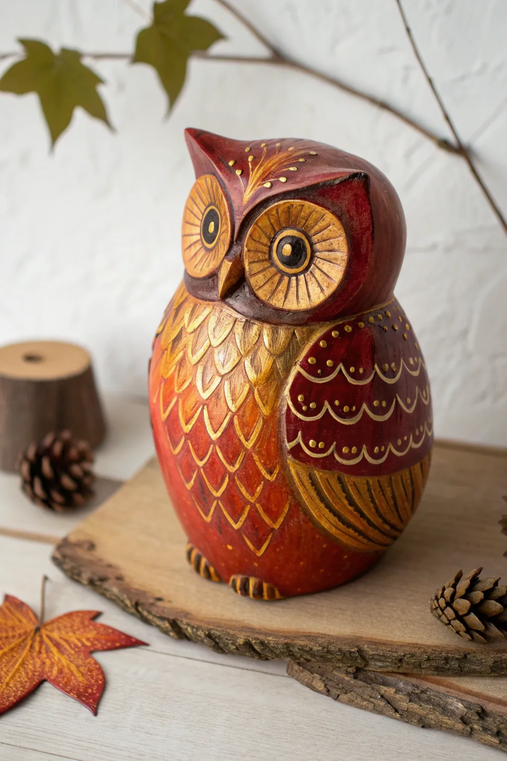 Embrace the warmth of autumn with this charming hand-painted ceramic owl in cozy seasonal hues.