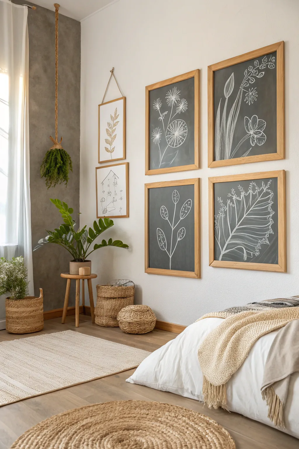 Transform your bedroom with evolving chalkboard frame art—where creativity meets elegance!