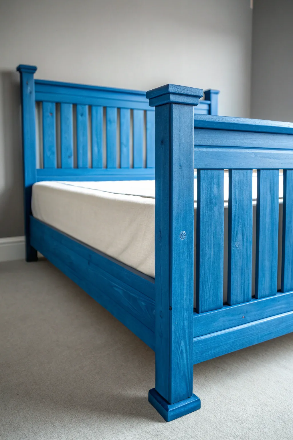 Bold Blue: Transform your bedroom with a striking painted bed frame.