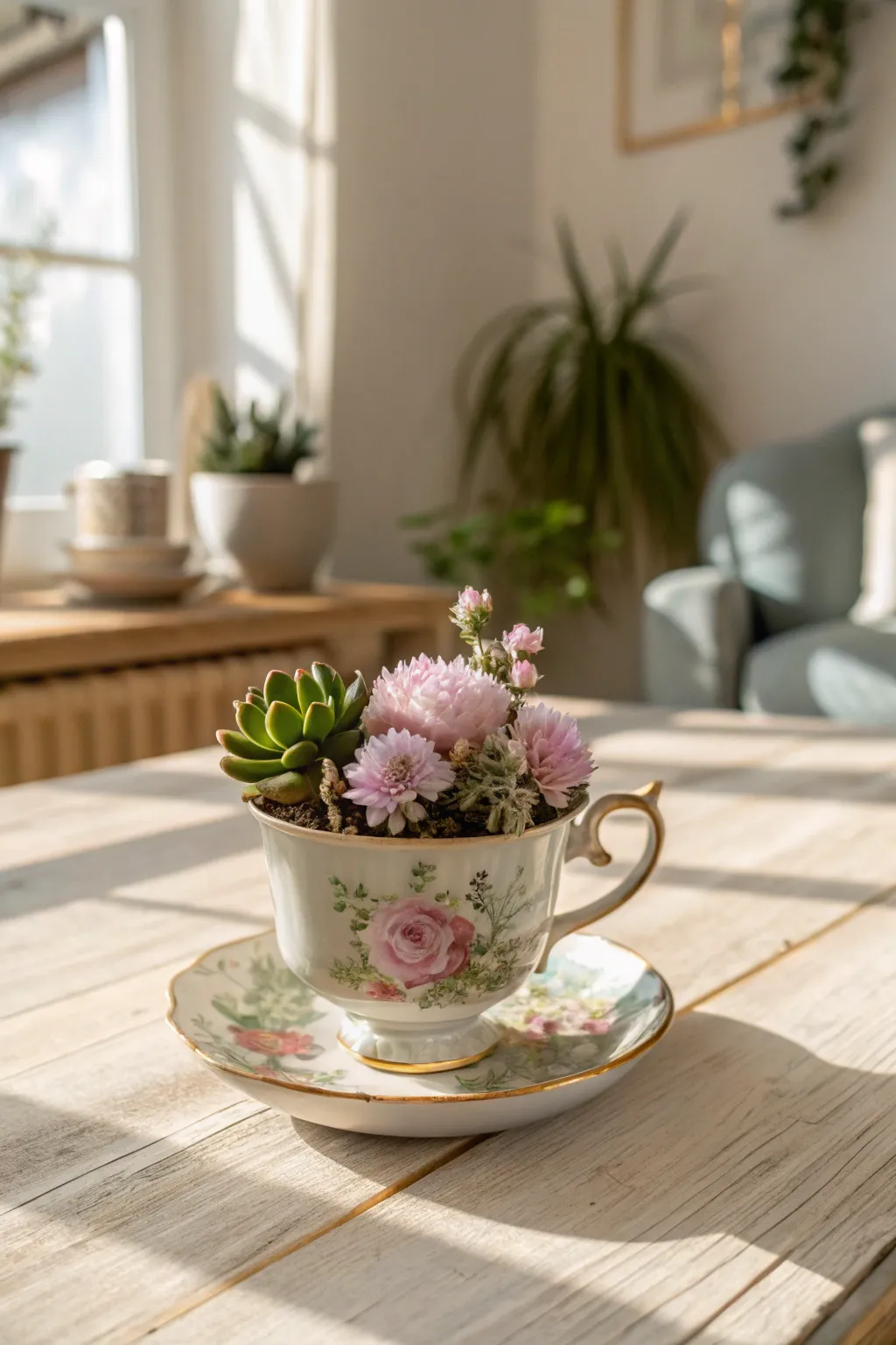 Transform vintage teacups into whimsical centerpieces for a touch of timeless charm.