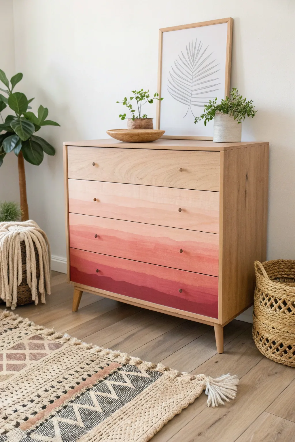 Transform your space with an ombre-painted chest—where simplicity meets artistry for a stunning focal point.