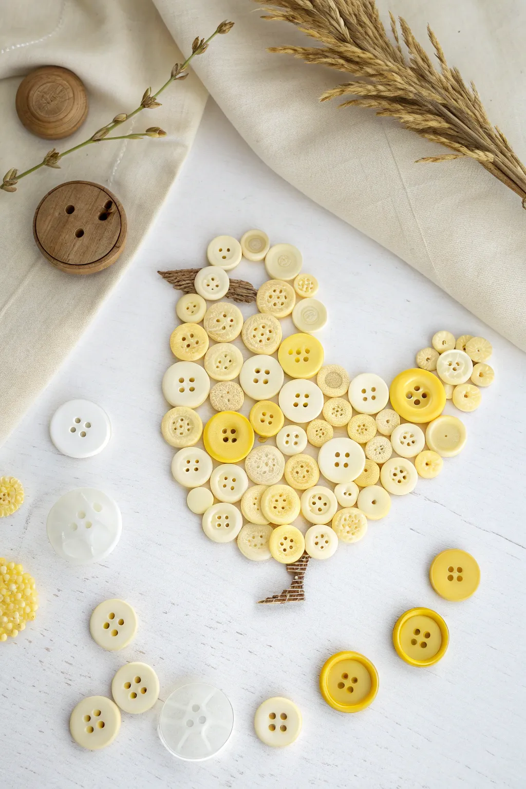 Transform everyday buttons into charming chick crafts with a minimalist twist.