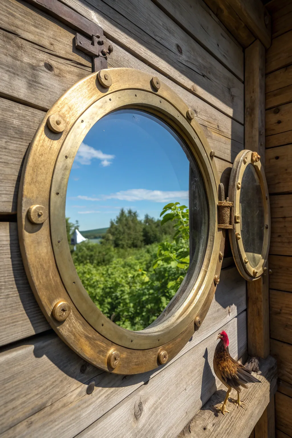 Set sail on a sea of creativity with this nautical-inspired round porthole window for your chicken coop.