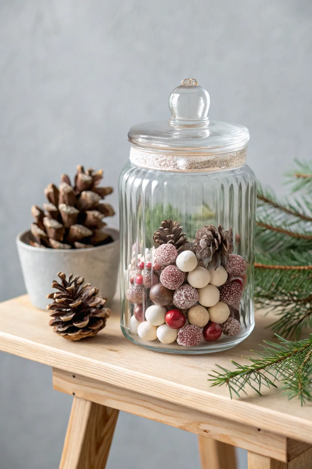 Embrace the beauty of nature this holiday season with a candy jar that captures the essence of simple elegance.