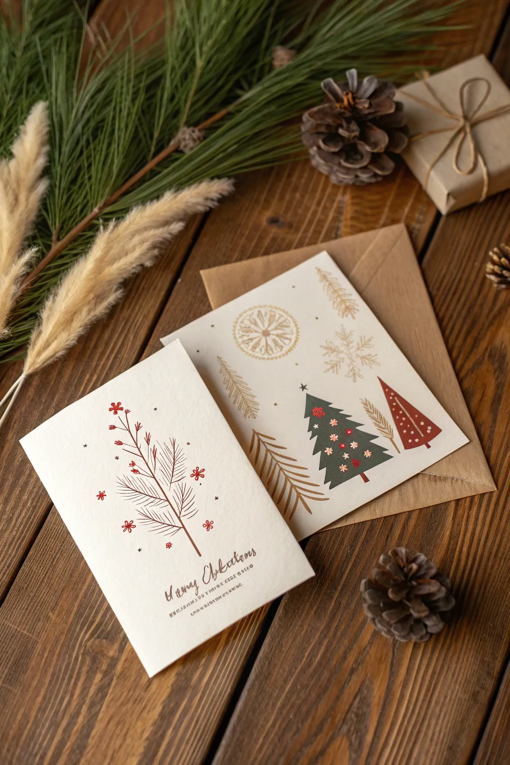 Warm up your holidays with a cozy cabin-themed Christmas card that captures the essence of natural beauty and minimalist elegance.
