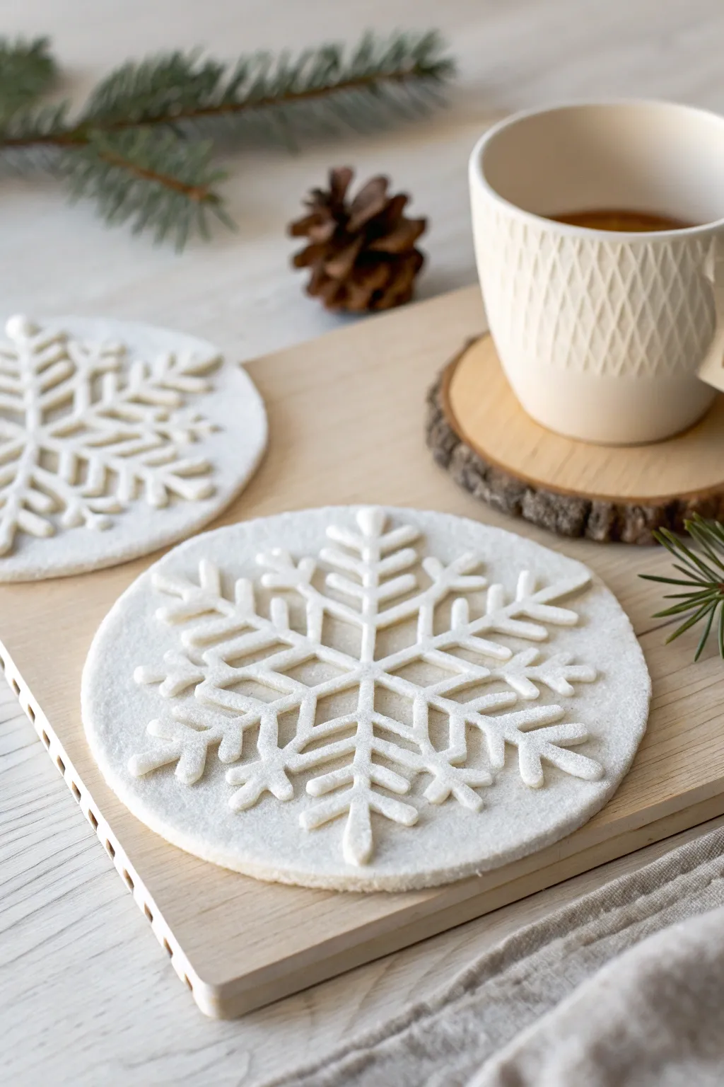 Embrace the beauty of winter with these elegant snowflake cutout coasters, where simplicity meets artisanal charm.