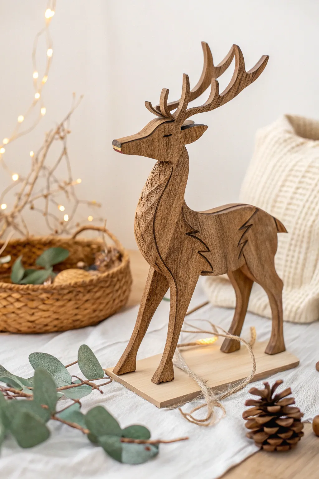 Embrace the rustic charm of handcrafted wooden reindeer, perfect for a cozy winter mantelpiece.