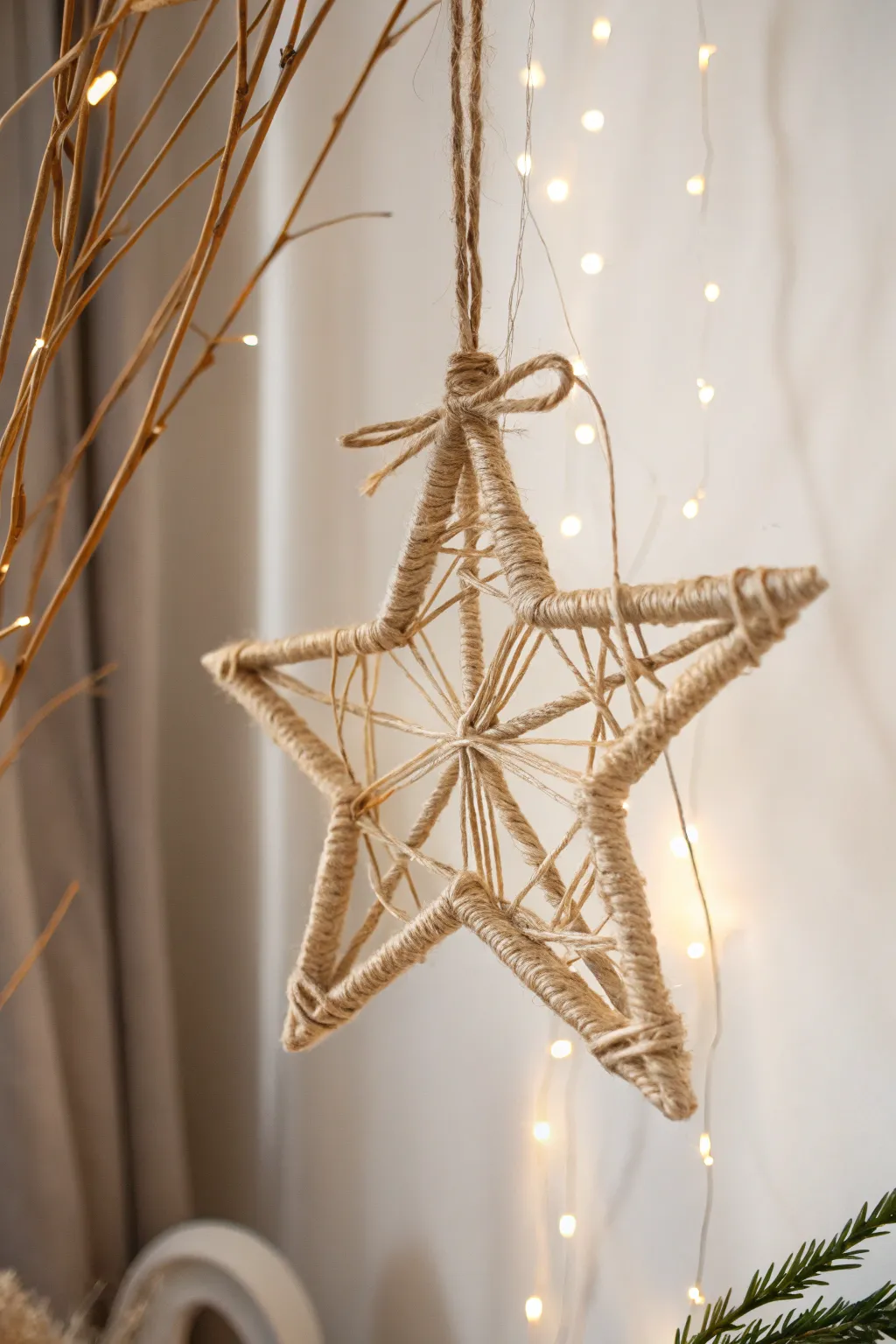 Embrace the cozy charm of handmade twine star ornaments for a minimalist holiday decor touch.