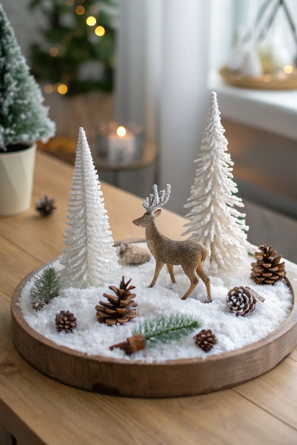 Capture the serene charm of a winter woodland with handcrafted elegance.