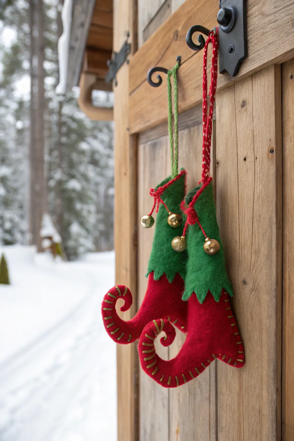 Add a touch of whimsy to your holiday decor with these charming elf feet door hangers!