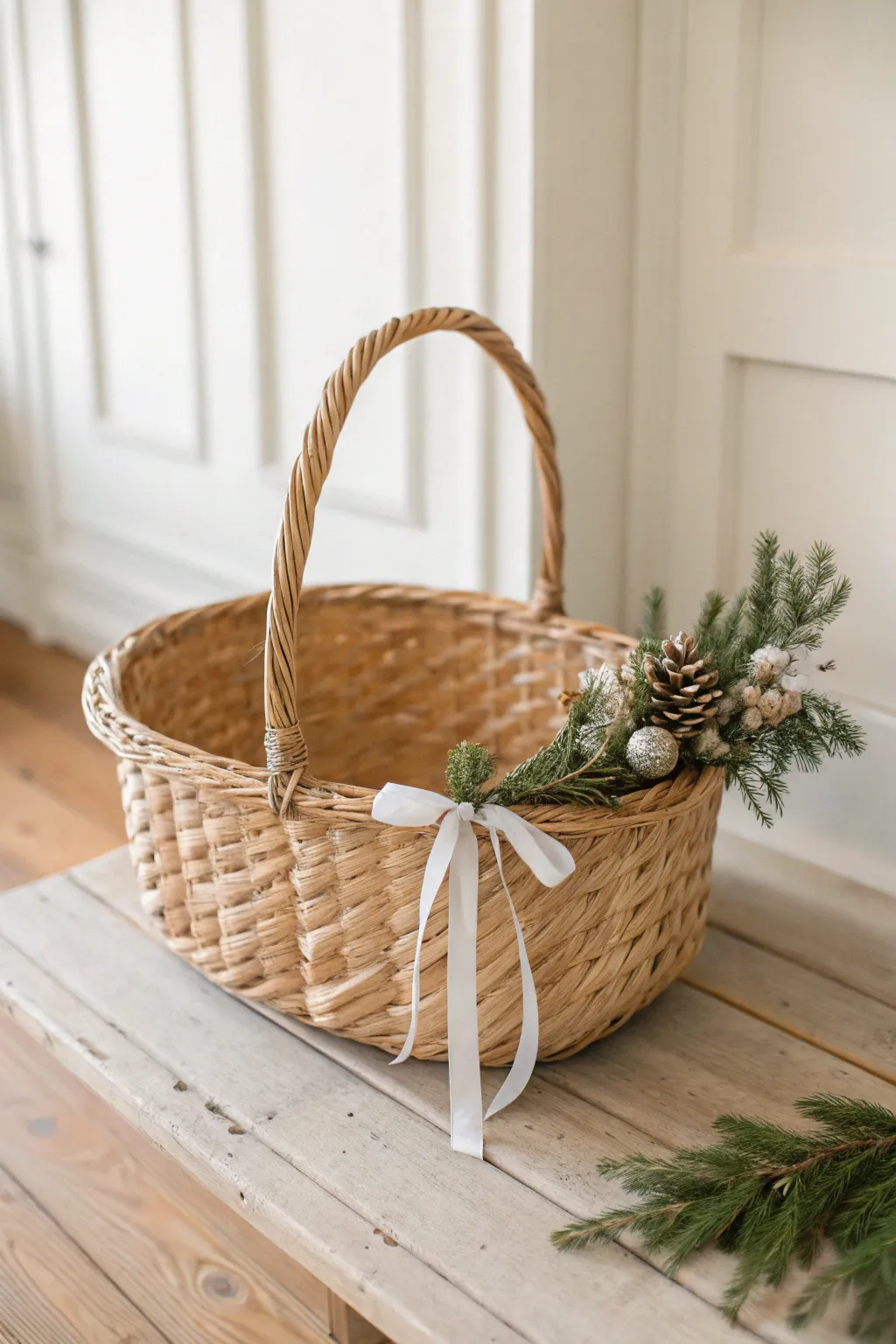 Elegance in simplicity: A versatile decorative basket perfect for a minimalist Christmas Eve.