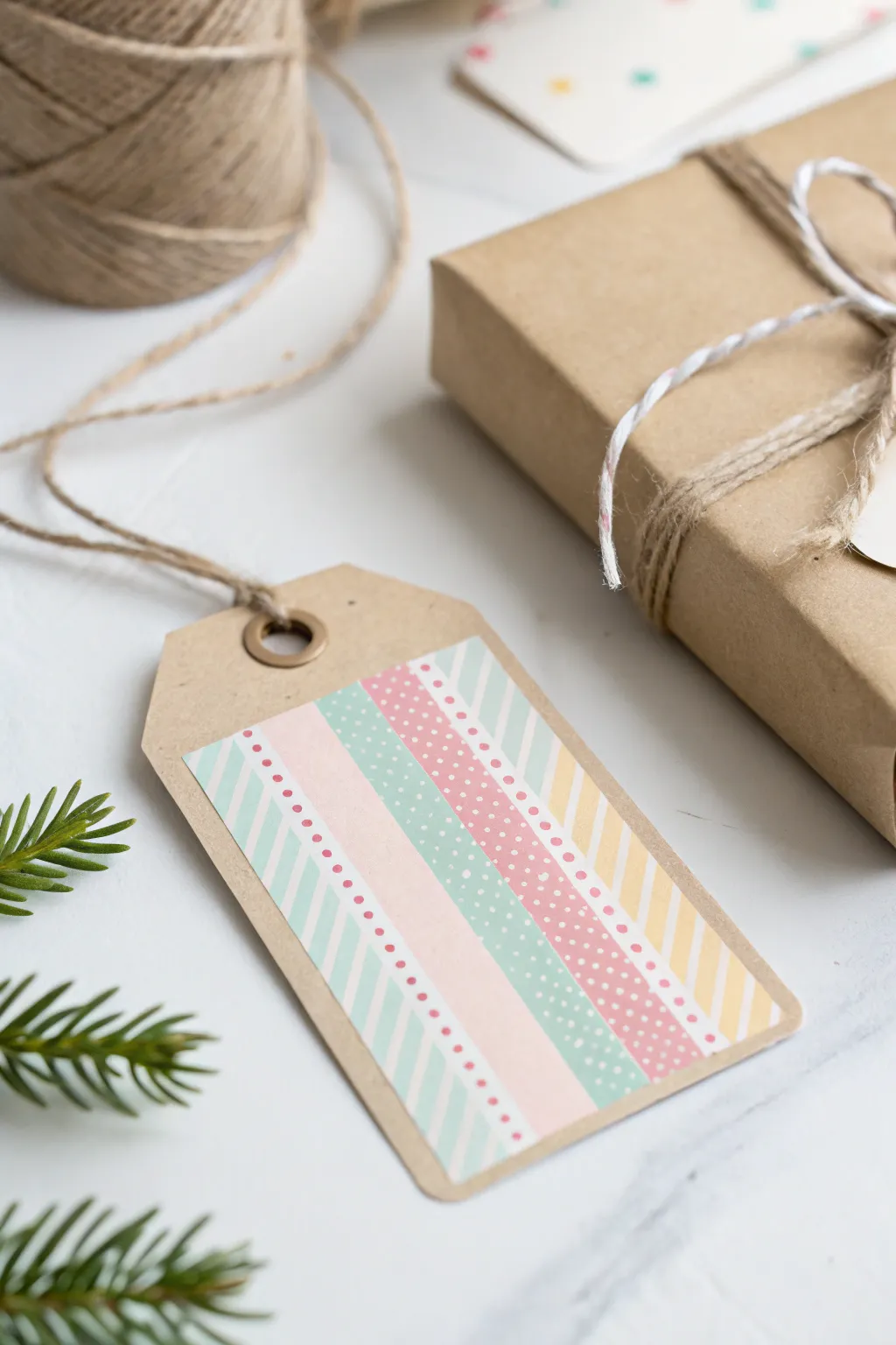 Elevate your gift-giving with minimalist charm using washi tape accents on handcrafted tags.
