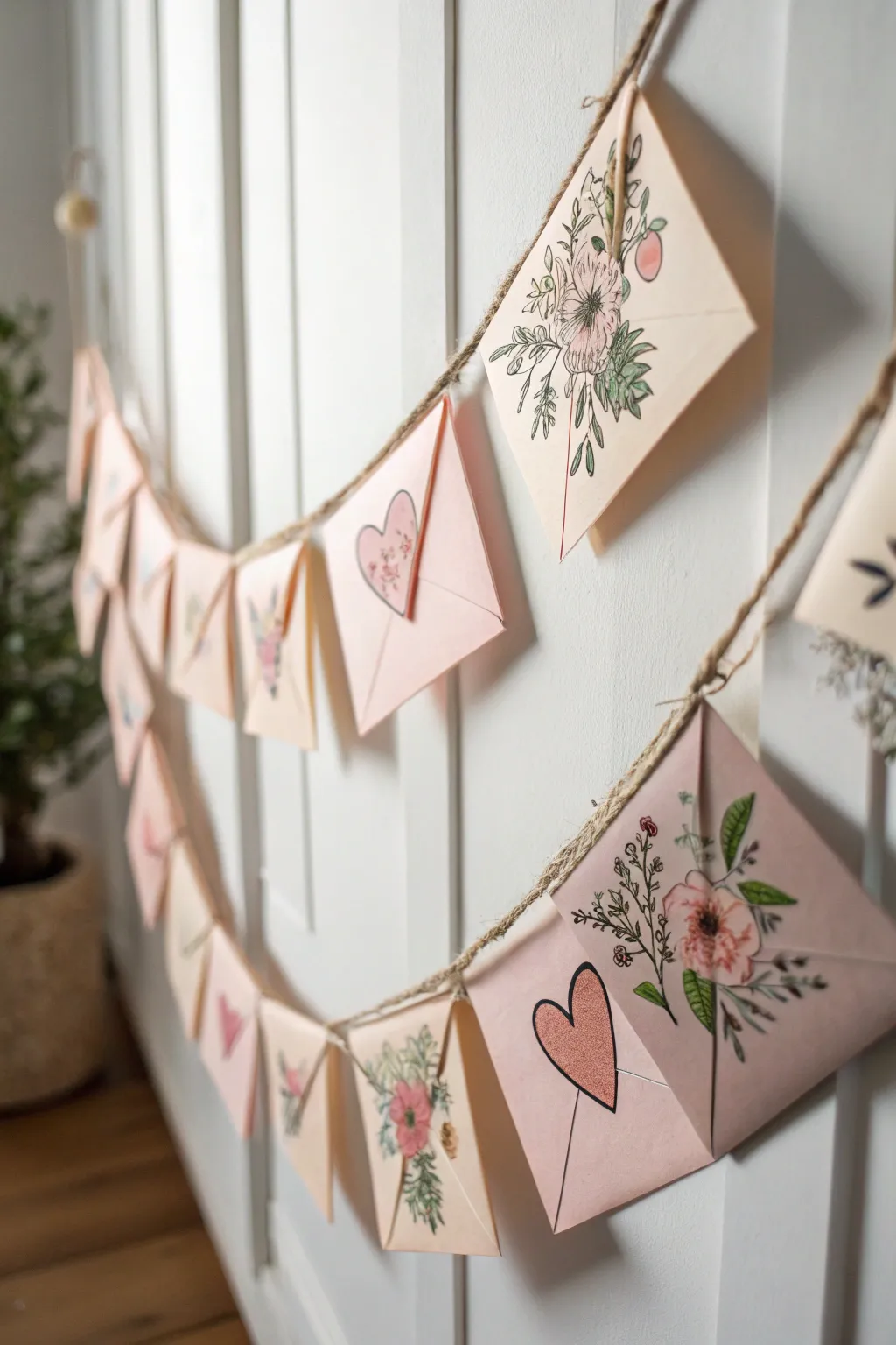 Embrace the warmth of love letters with this enchanting DIY garland, a perfect blend of minimalist elegance and heartfelt creativity.