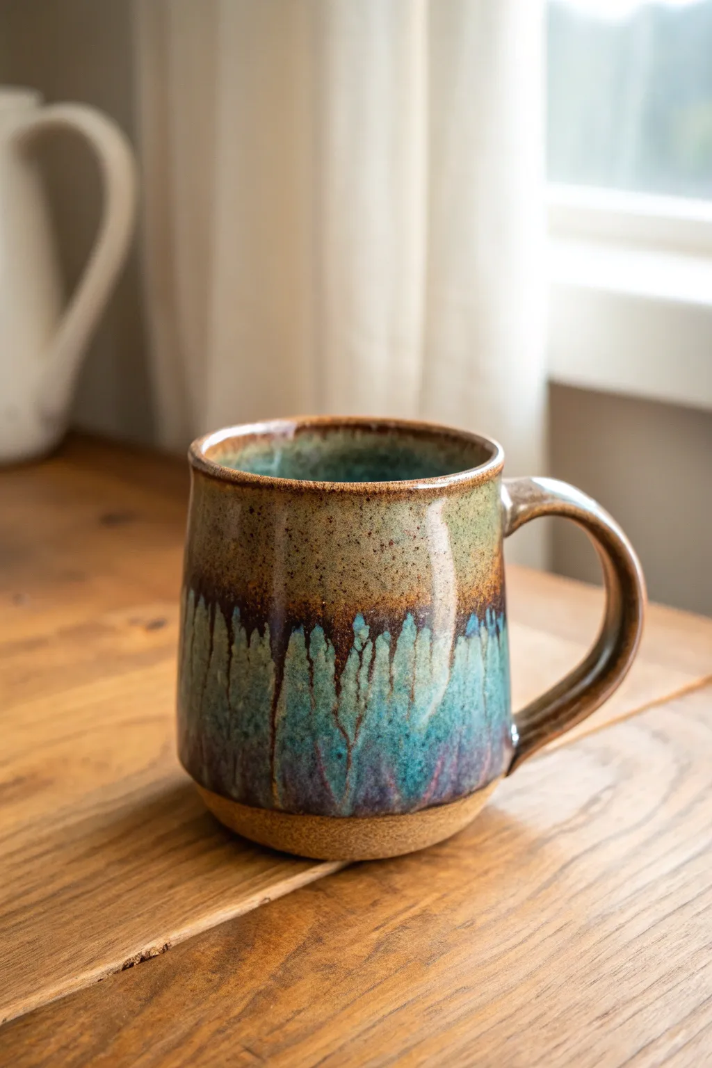 Explore the artistry of glaze with this stunning clay mug, where simplicity meets boho elegance.