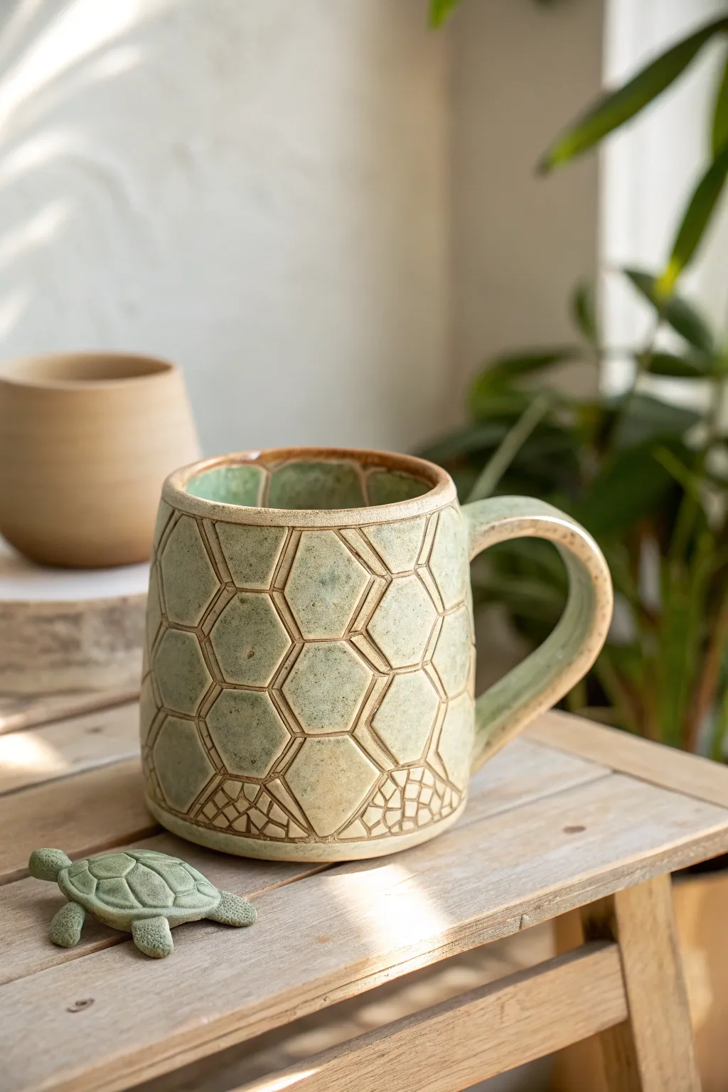 Sip in style with this turtle shell textured clay mug – a perfect blend of nature and craftsmanship.