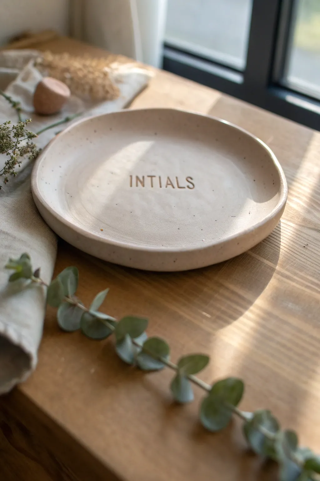 Infuse elegance with a personal touch: Etched clay plates that tell your story.