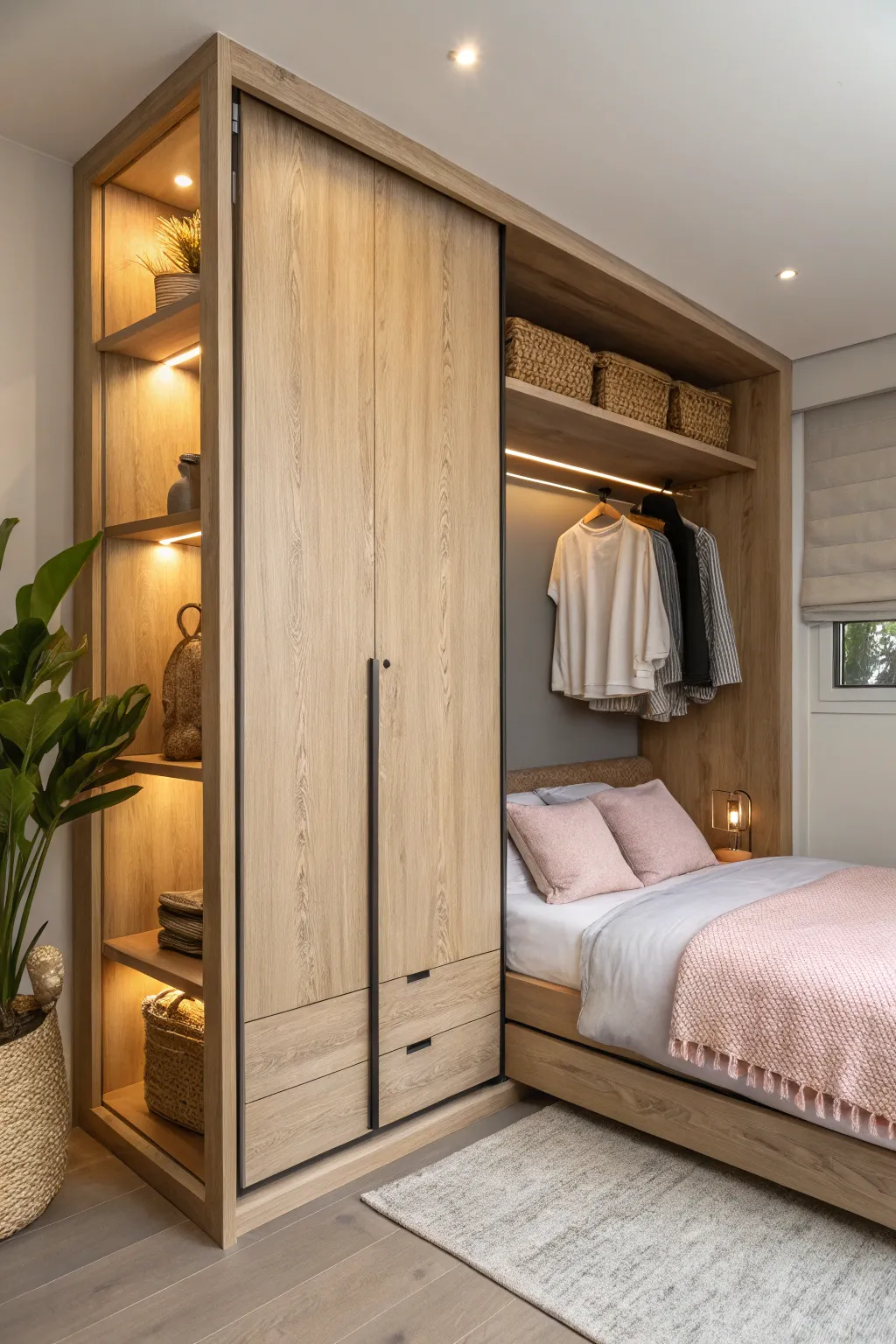 Transform your closet into a cozy guest nook with Scandinavian charm.