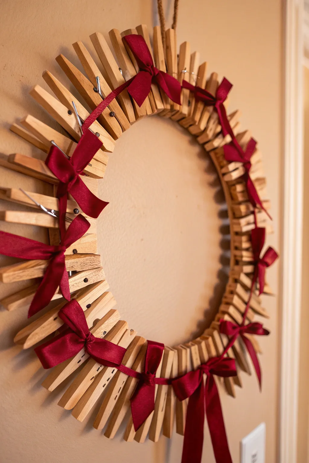 Add a touch of festive elegance to your home with this beautifully crafted clothespin wreath, perfect for a minimalist holiday decor.