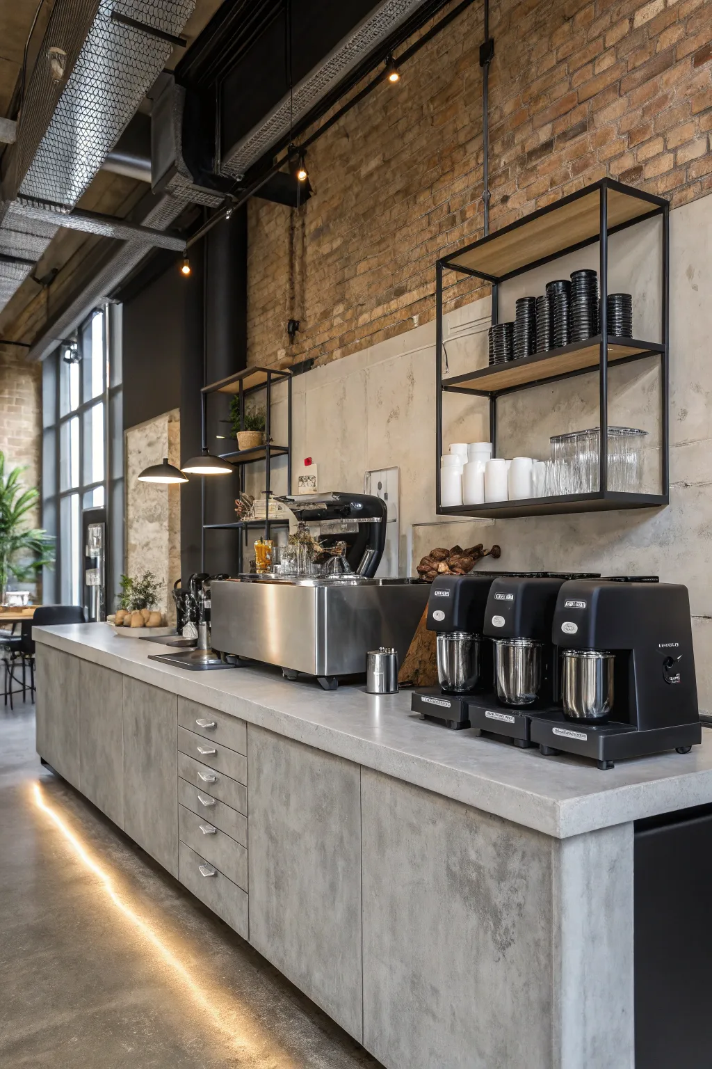 A concrete top adds a modern touch to your coffee setup.