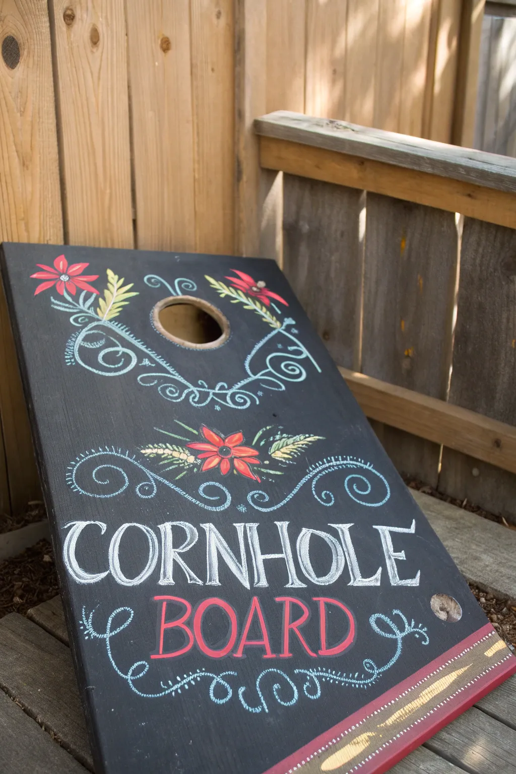 Unleash endless creativity with a customizable chalkboard cornhole board.